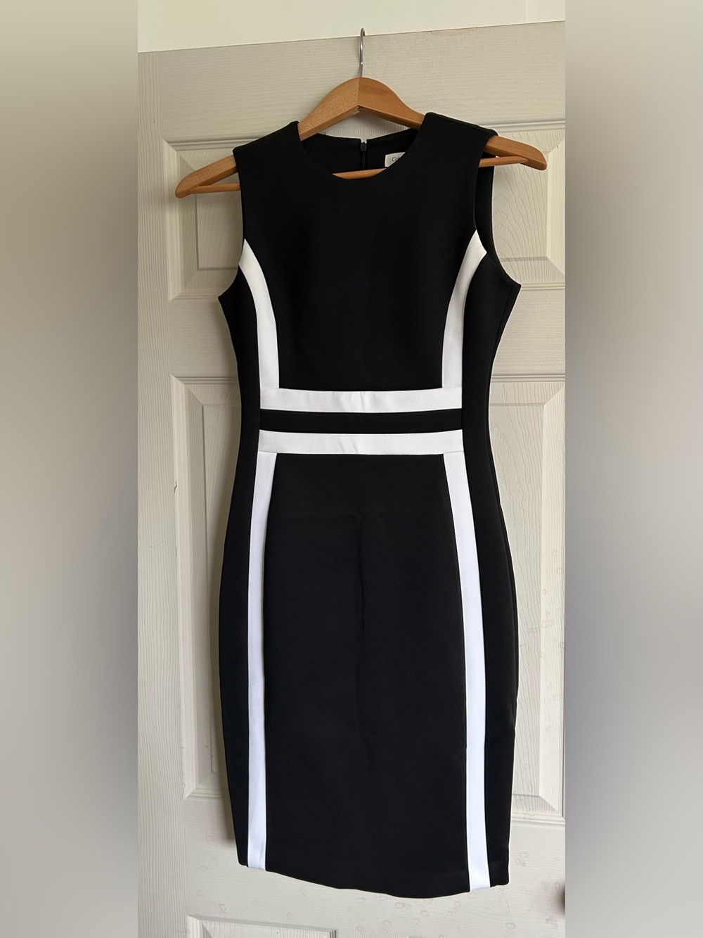 Calvin Klein Black and White Colorblock Midi Sheath Dress